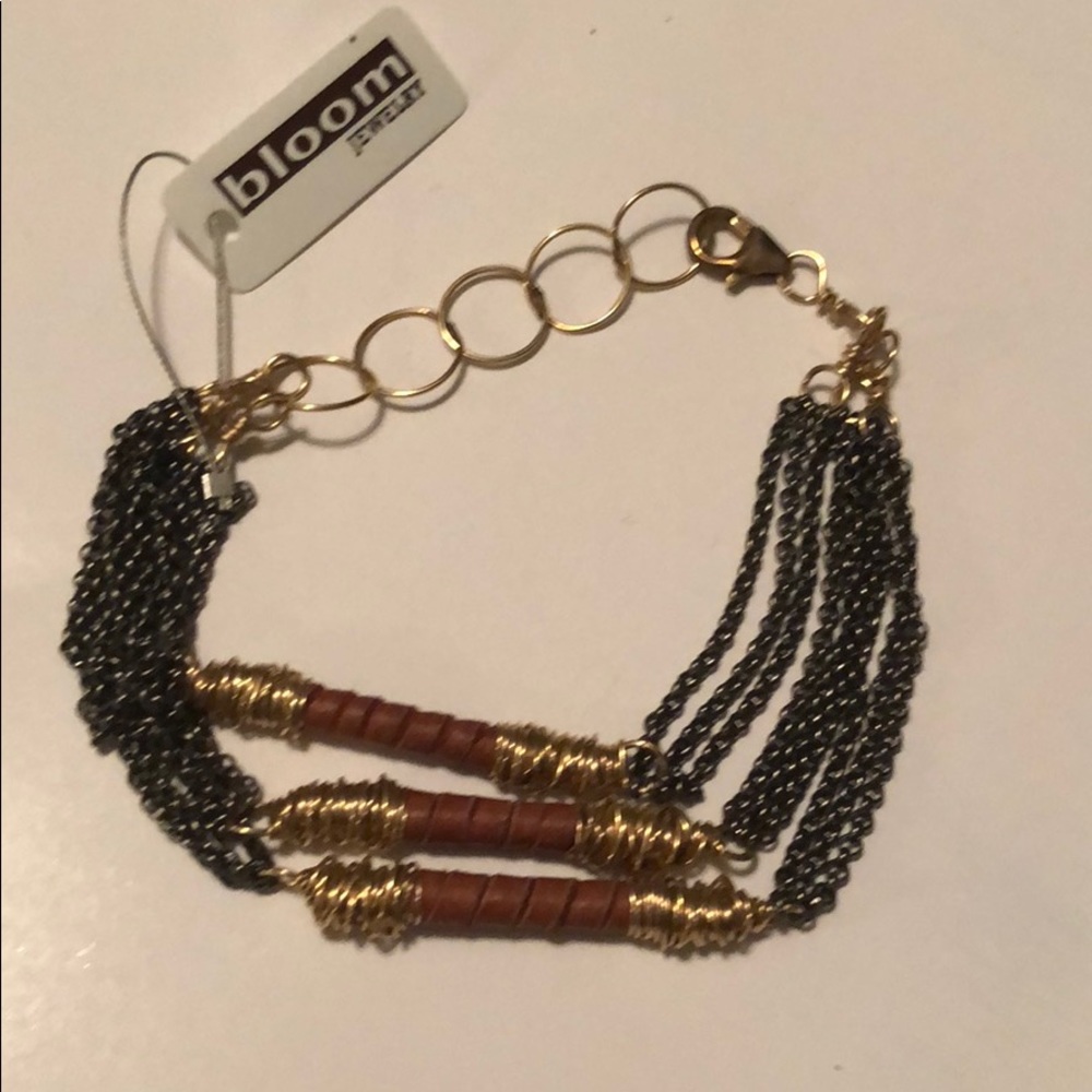 NWT Bloom jewelry bracelet. Gold, leather, silver